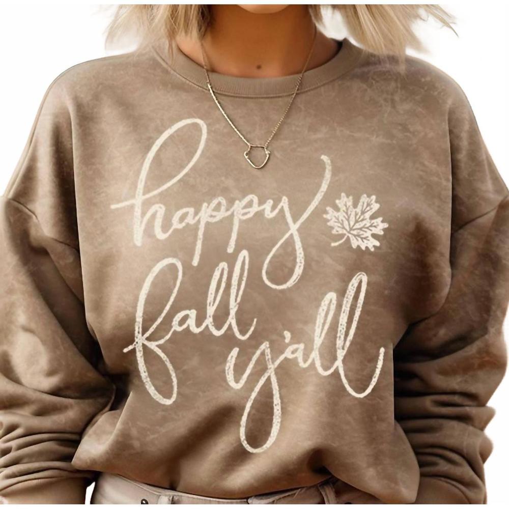 NEW HRT & LUV happy fall y'all mineral graphic sweatwhirts in taupe